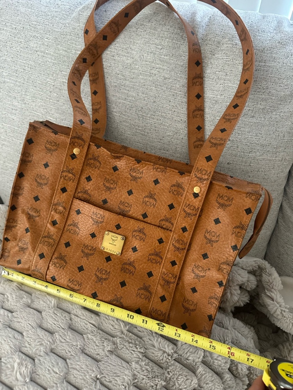 MCM Cognac Visetos Logo Shopper Tote